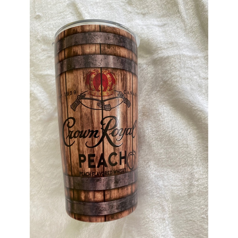 Crown Royal Tumbler Unisex OS Brown Peach Whisky Wood Barrel Insulated Mug